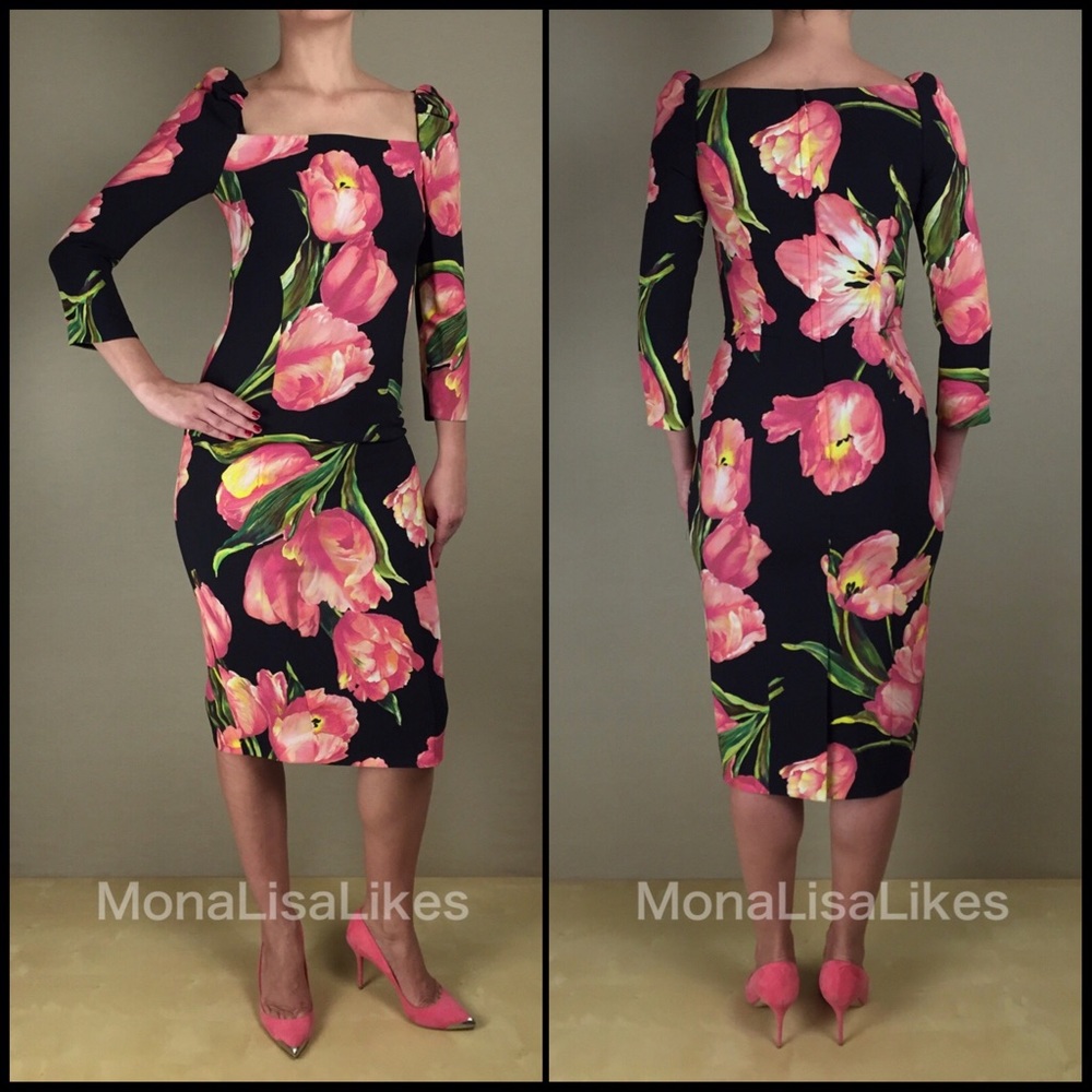 New DOLCE & GABBANA Tulip Black Pencil midi dress